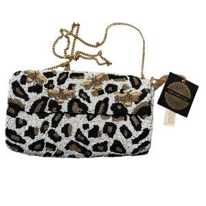 TikTok Viral Beaded Bag Cheetah Print Bees, Gold chain NWT